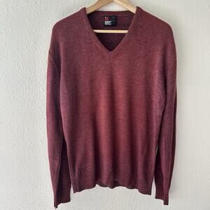 Vintage Robert Bruce Wool Sweater Mens Size Large Academia Burgundy Red V-neck